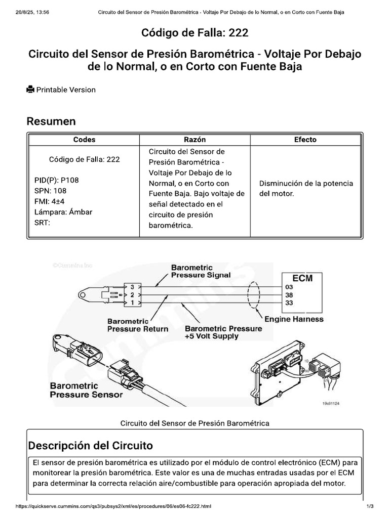 Circuito Del Sensor de Presión Barométr... Lo Normal, o en Corto Con ...