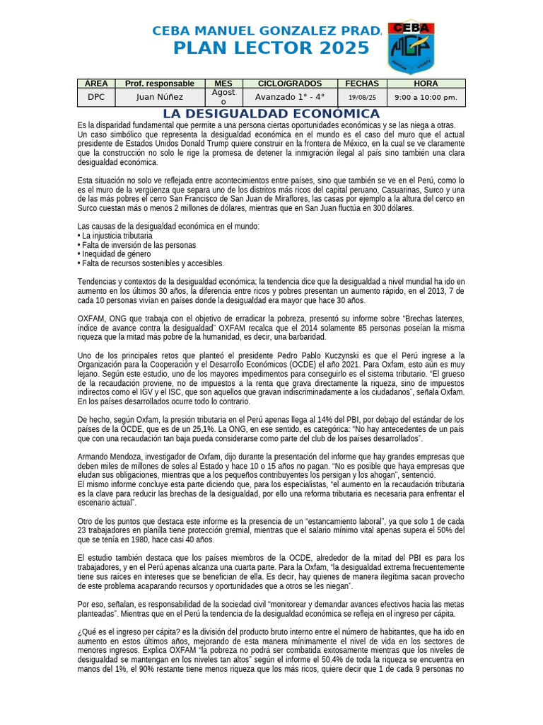 Desigualdad Económica en el Perú 2025 | PDF | Desigualdad económica ...