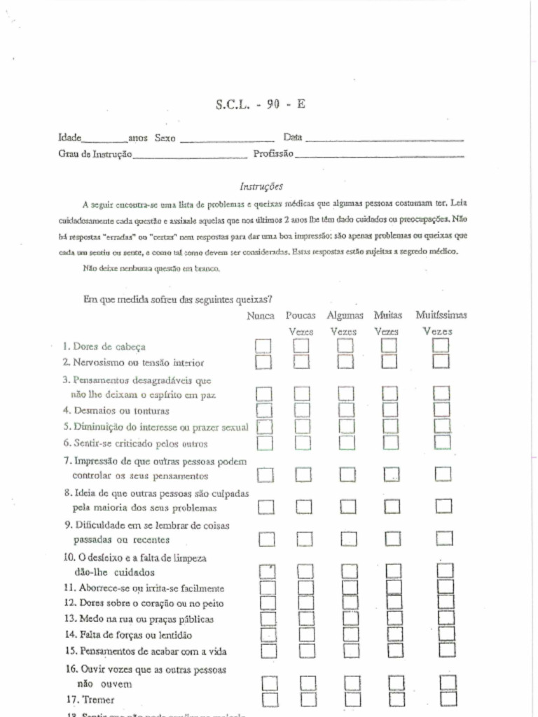 Escala SCL 90 R (Digitalizado) | PDF
