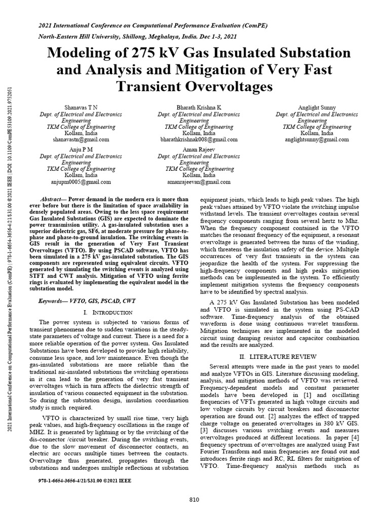 Modeling of 275 KV Gas Insulated Substation and Analysis and Mitigation ...