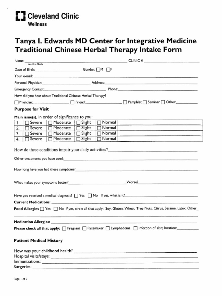 Chinese Herbal Intake Form | PDF