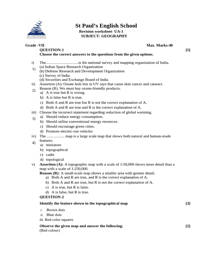 Grade VII Geography Worksheet | PDF | Map | Atmosphere Of Earth