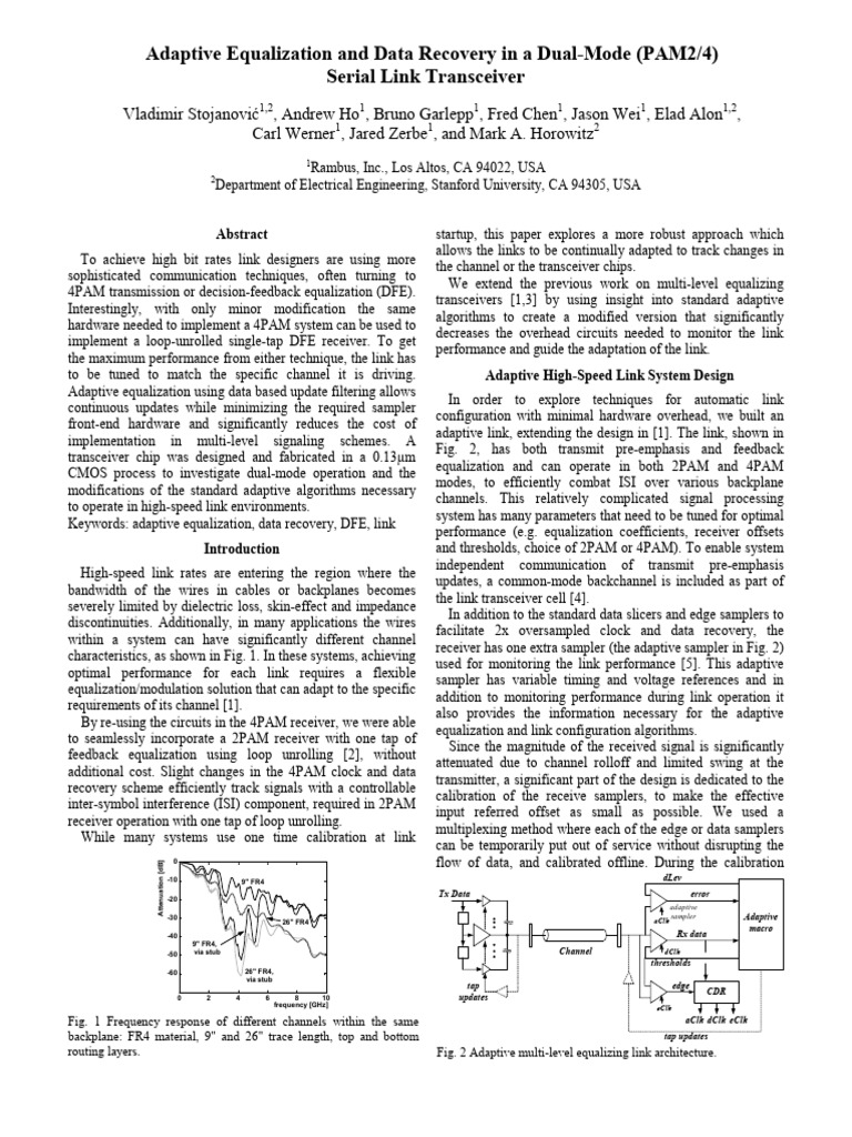 Adaptive Equalization in Dual-Mode Transceivers | PDF | Equalization ...