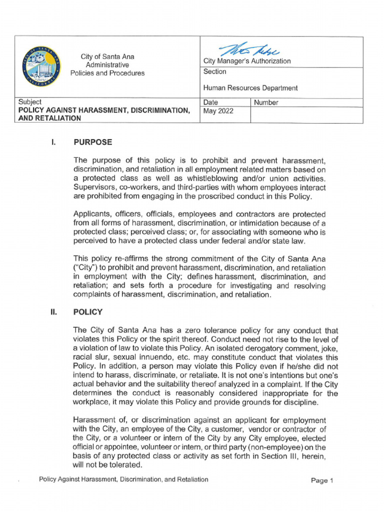 Review Policy Against Harassment, Discrimination and Retaliation (2022 ...