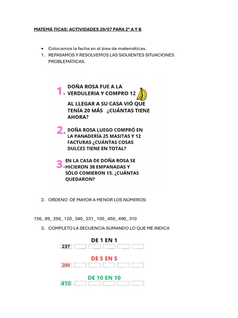Matemática Ejercicios Segundo Grado | PDF