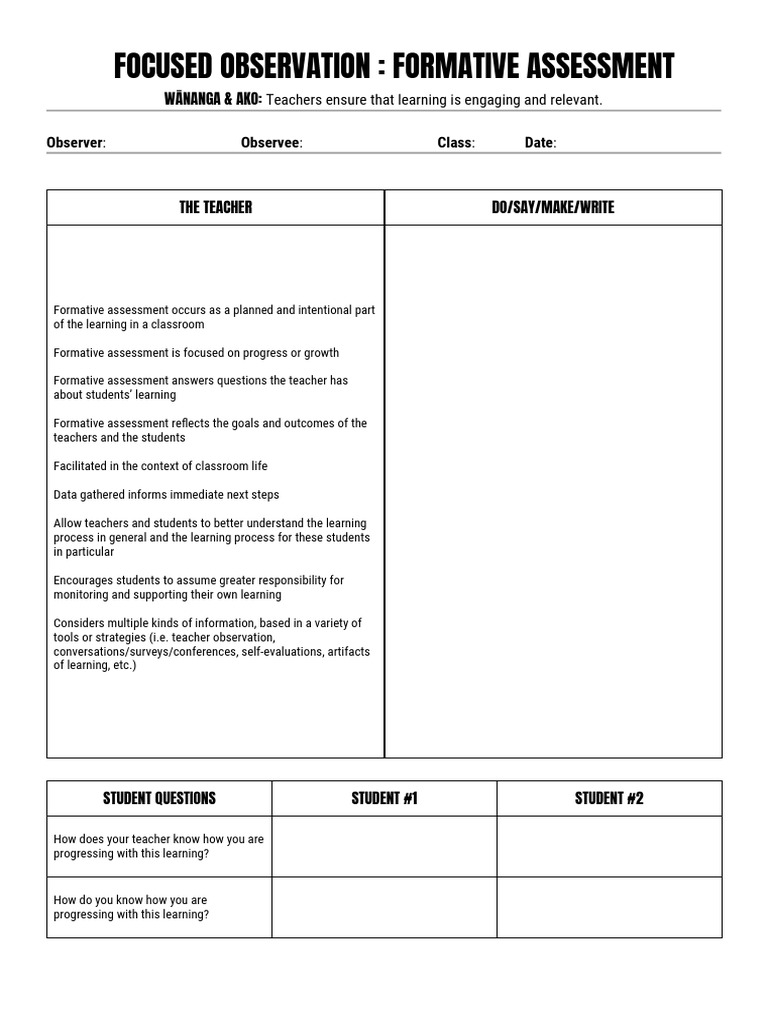 Formative Assessment in Classroom Observation | PDF