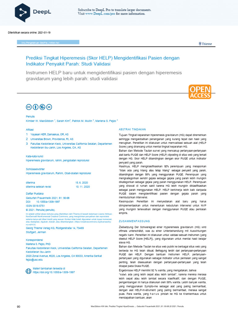 Validasi Skor HELP untuk Hiperemesis | PDF