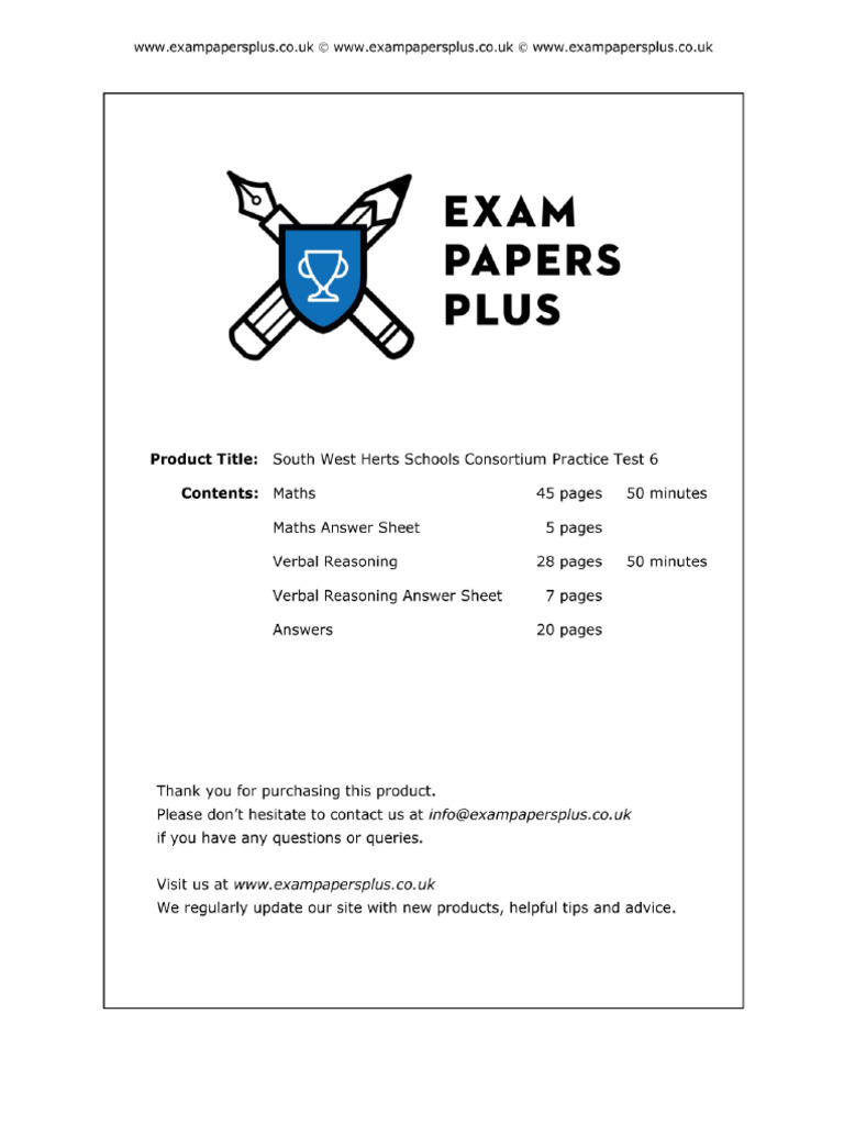 SW Herts Consortium Practice Test 6 | PDF | Tests | Standardized Tests