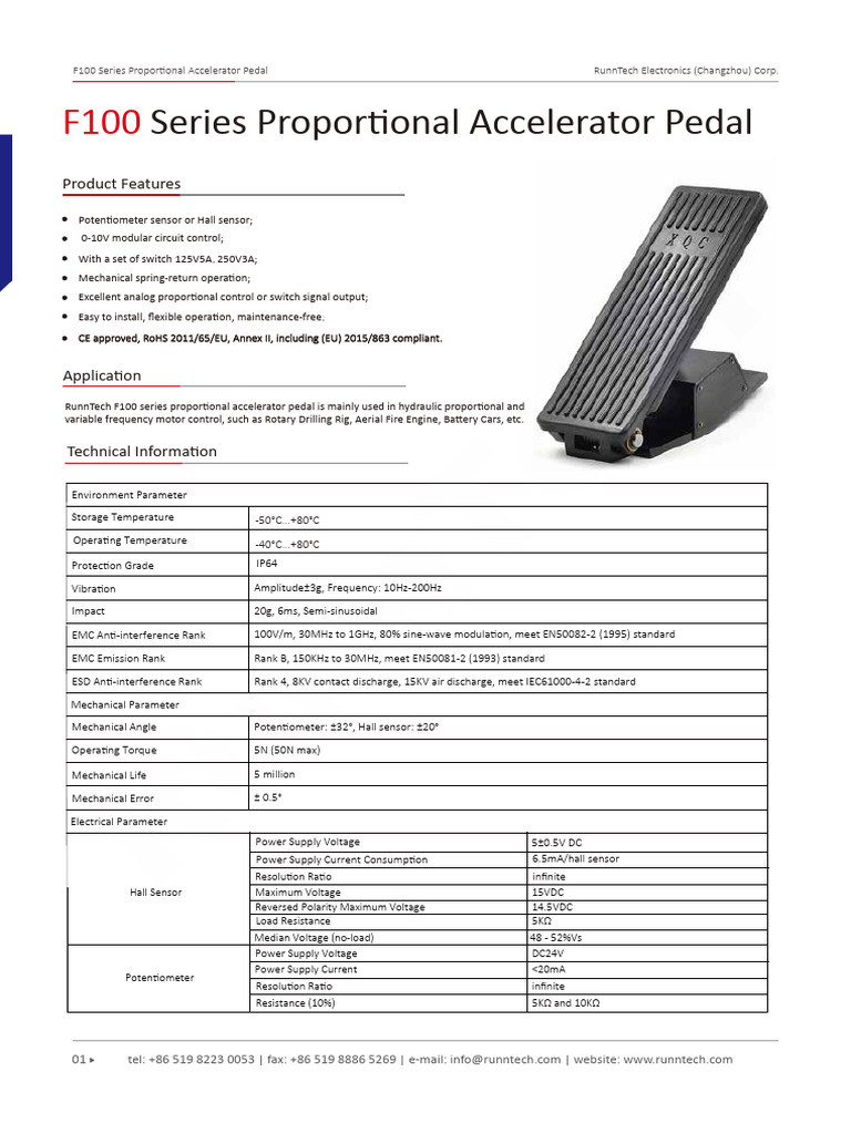 F100 Proportional Accelerator Pedal | PDF | Power Supply | Sensor