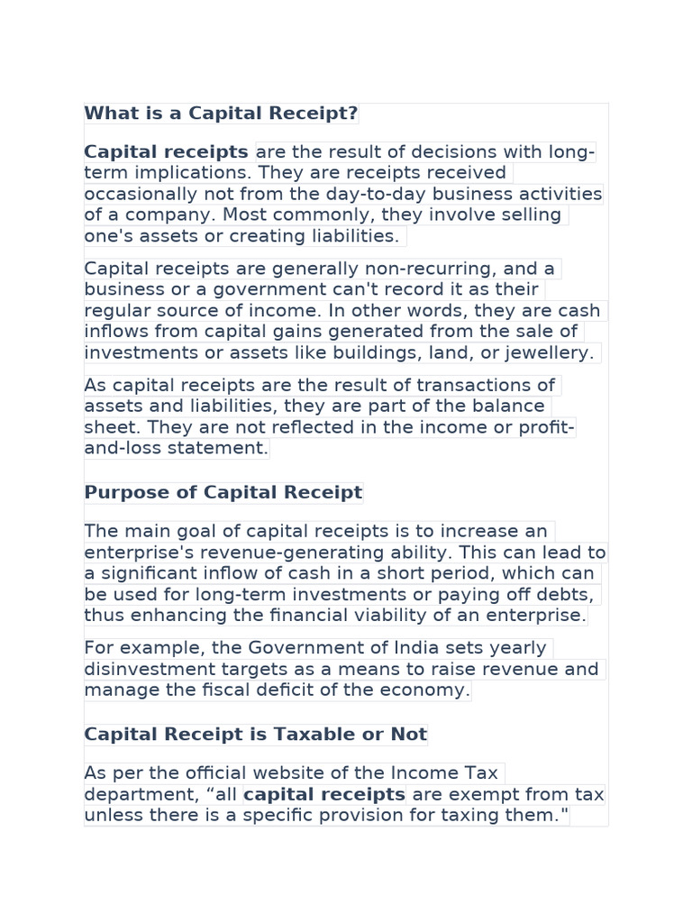 What Is A Capital Receipt | PDF | Taxes | Revenue
