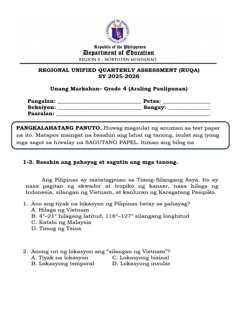 AP G4 Test QuestionnaireQ1 2025 26 | PDF