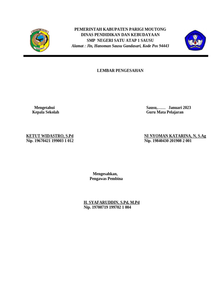 Lembar Pengesahan RPP | PDF