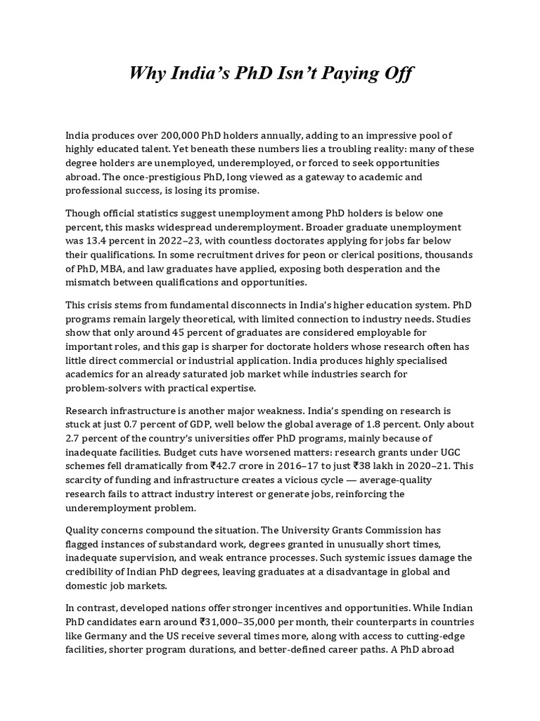 PhD Unemployment Crisis in India | PDF | Doctor Of Philosophy ...