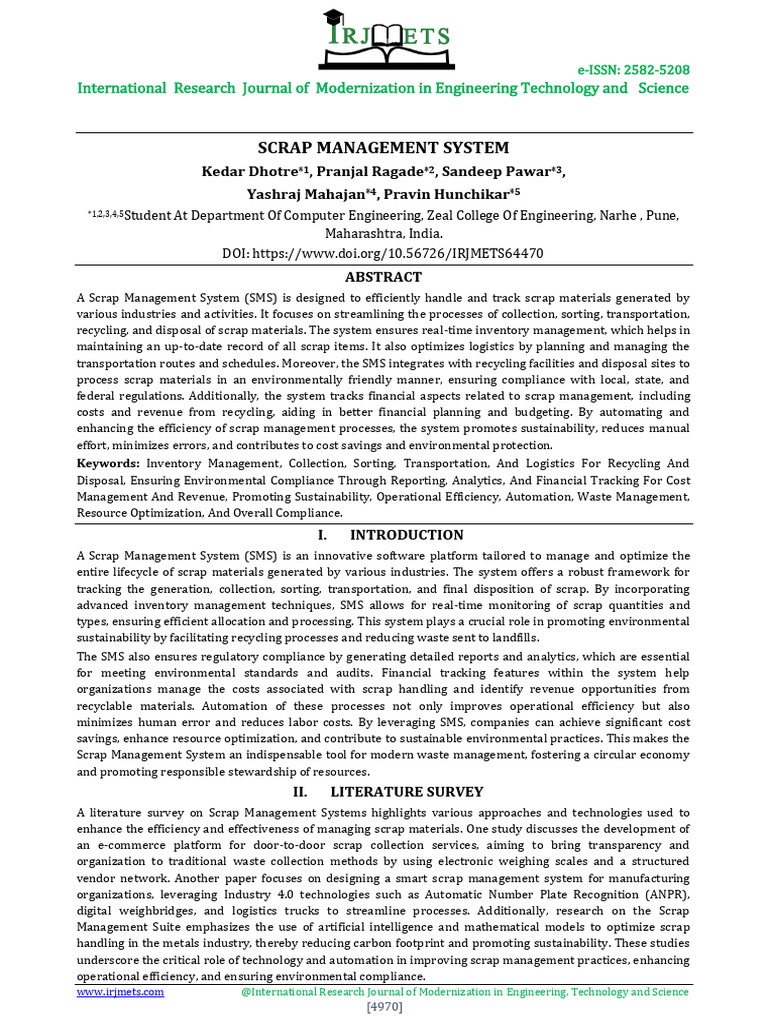 Scrap Management System Overview | PDF | Waste Management | Scrap