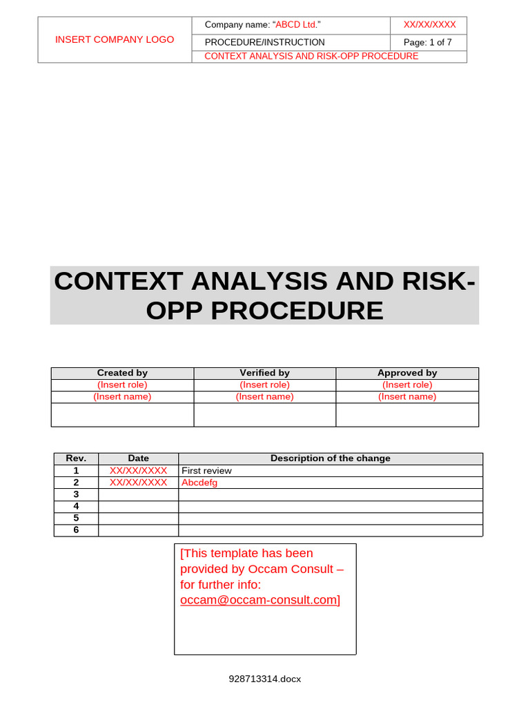 Context Analysis & Risk Opportunity Procedure | PDF | Risk | Business