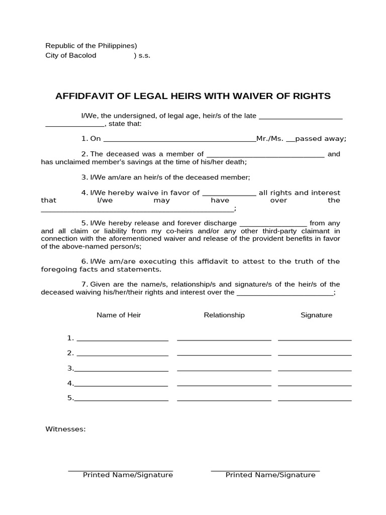 Affidavit of Heirship With Waiver of Rights | PDF