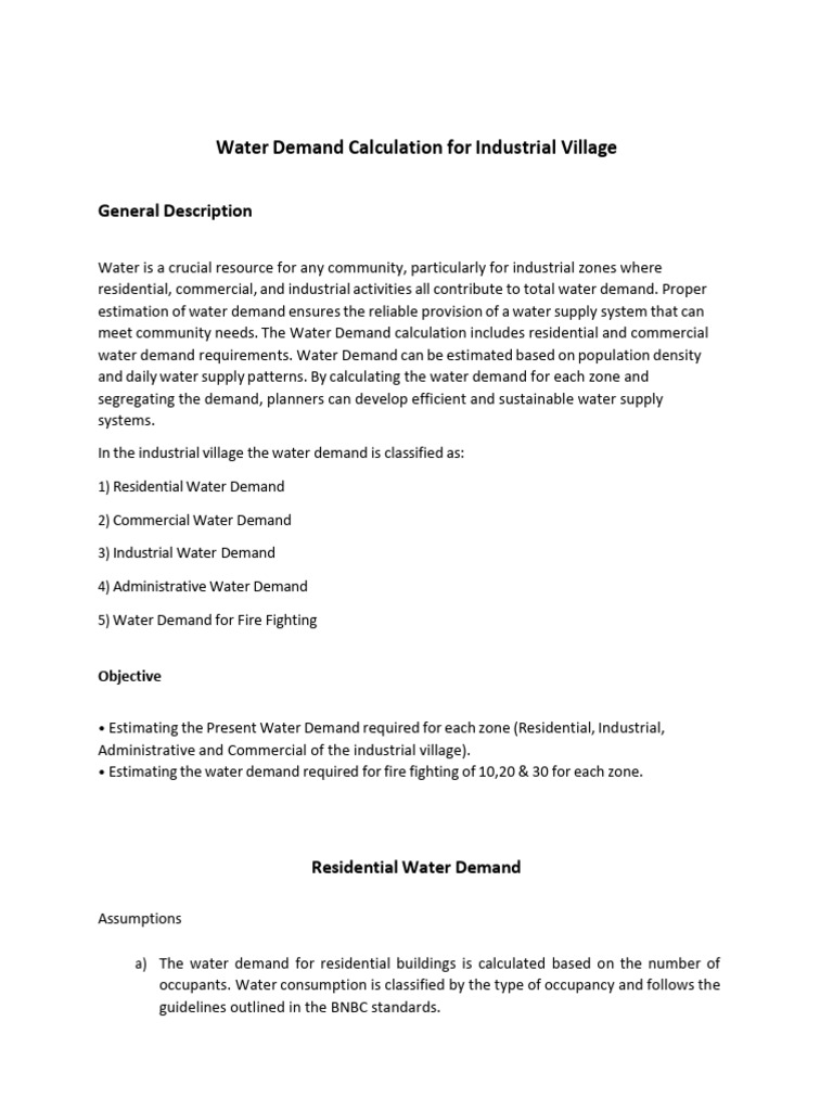 Industrial Village Water Demand Analysis | PDF | Water | Hydraulic ...