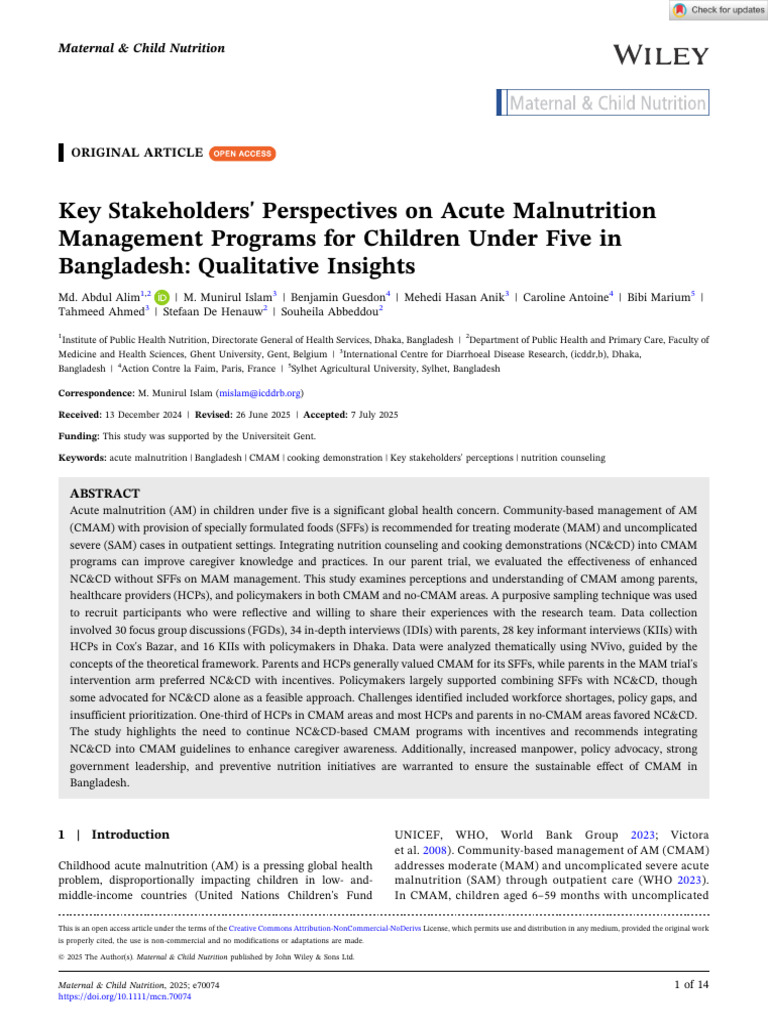 Key Stakeholders' Perspectives on Acute Malnutrition Management ...