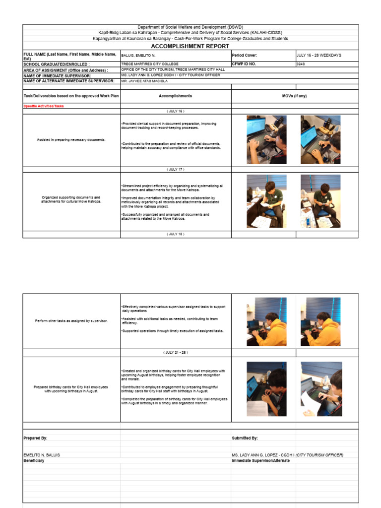 DSWD CFWP Accomplishment Report | PDF | Business