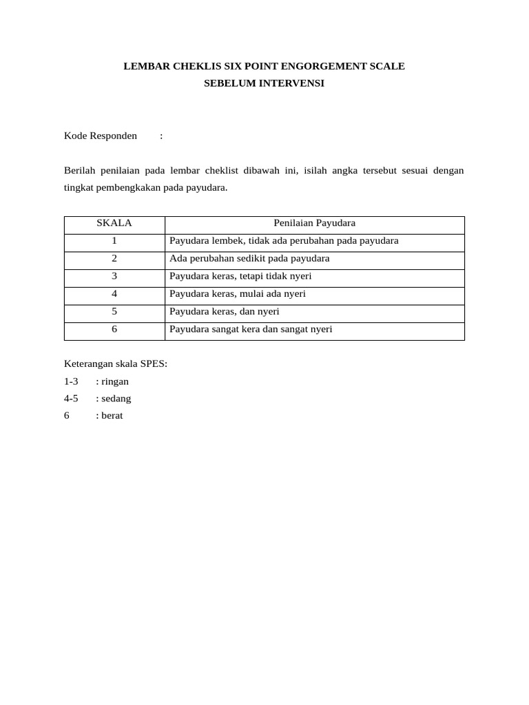 Lembar Cheklis Six Point Engorgement Scale | PDF