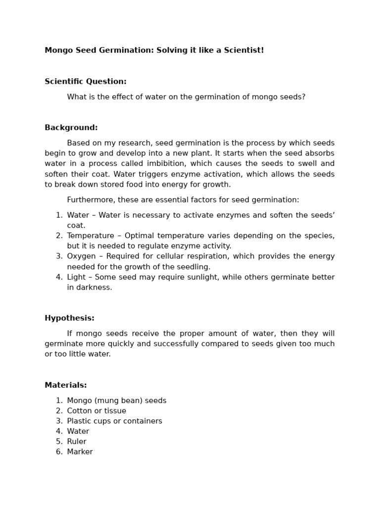 Mongo Seed Germination Experiment Insights | PDF | Seed | Germination