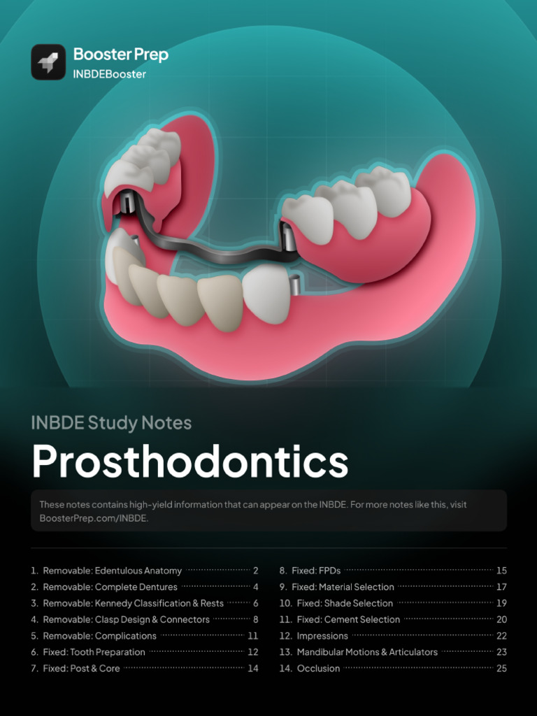 INBDE Prosthodontics Study Guide | PDF | Dentures | Dentistry Branches