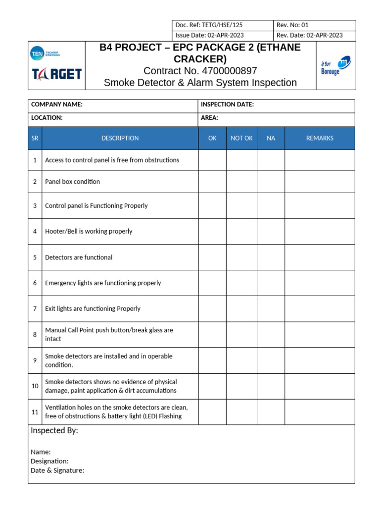 Smoke Detector Inspection Checklist | PDF