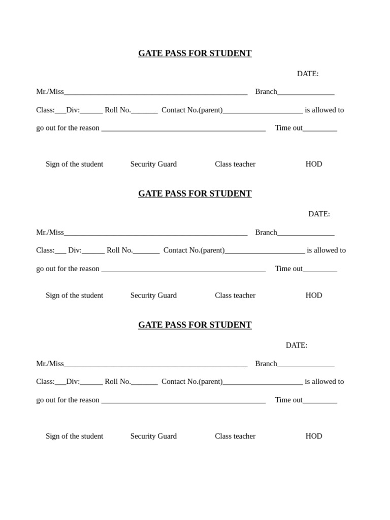 Student and Faculty Gate Pass Template | PDF
