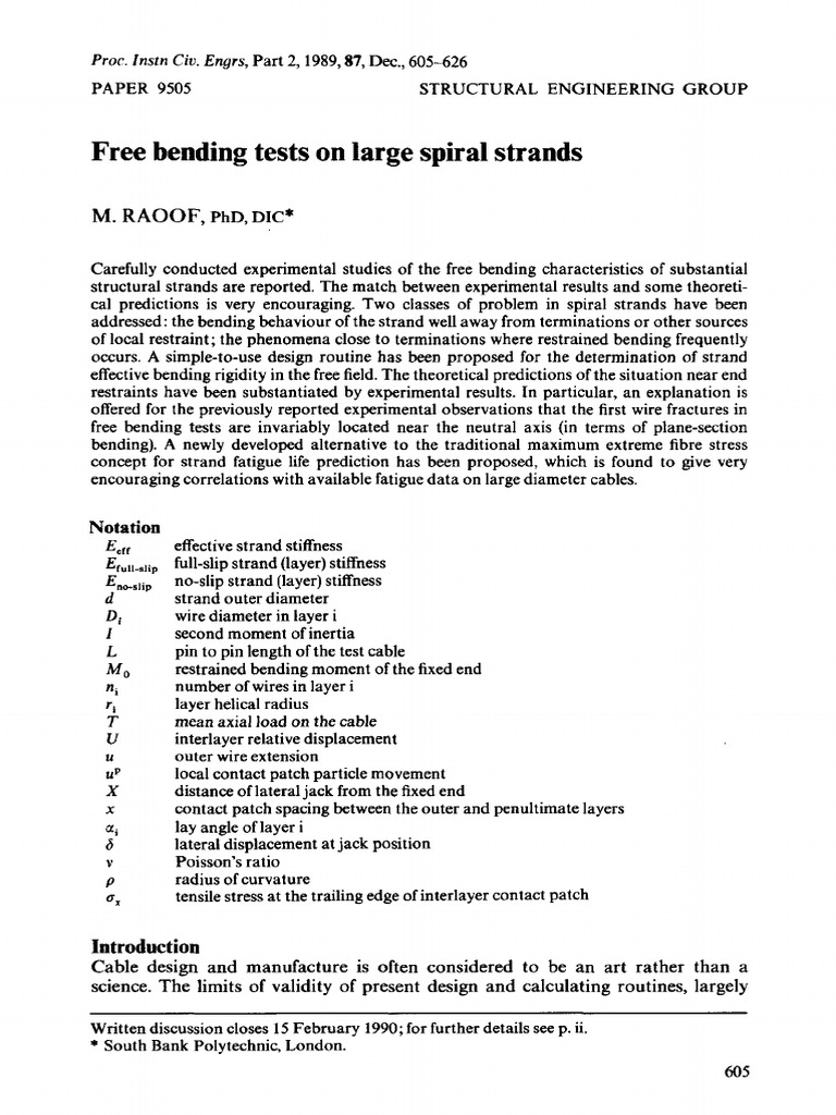 Free Bending Tests on Spiral Strands | PDF | Bending | Fatigue (Material)