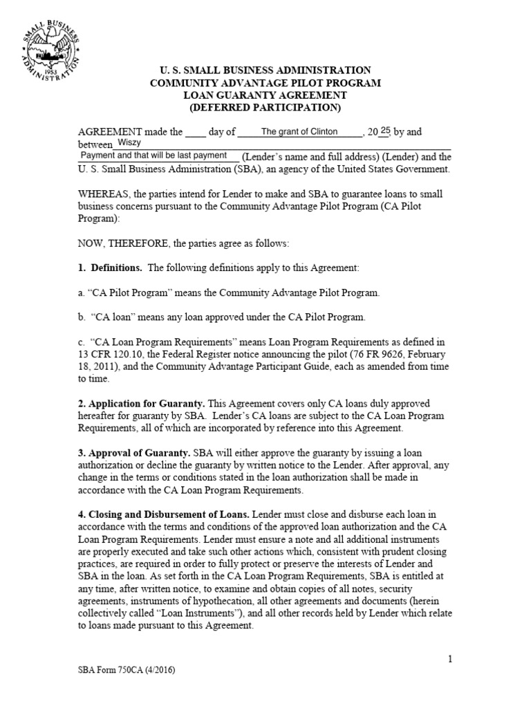 SBA Community Advantage Loan Agreement | PDF | Loans | Interest