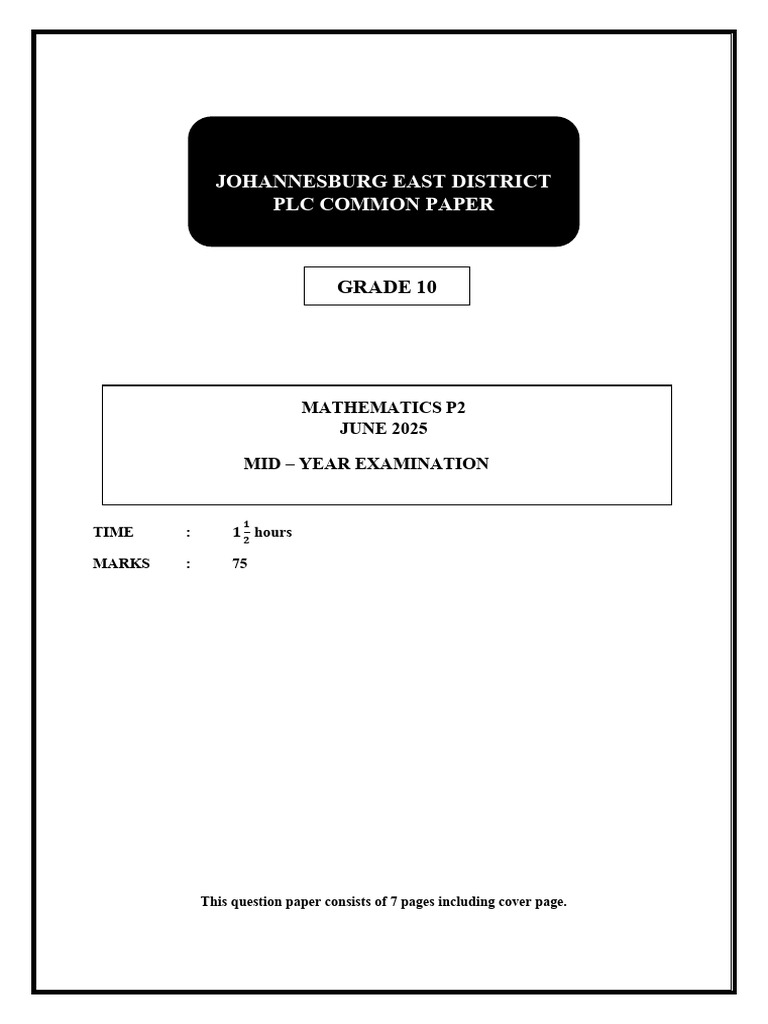 Grade 10 Mathematics Mid-Year Exam 2025 | PDF | Elementary Geometry ...