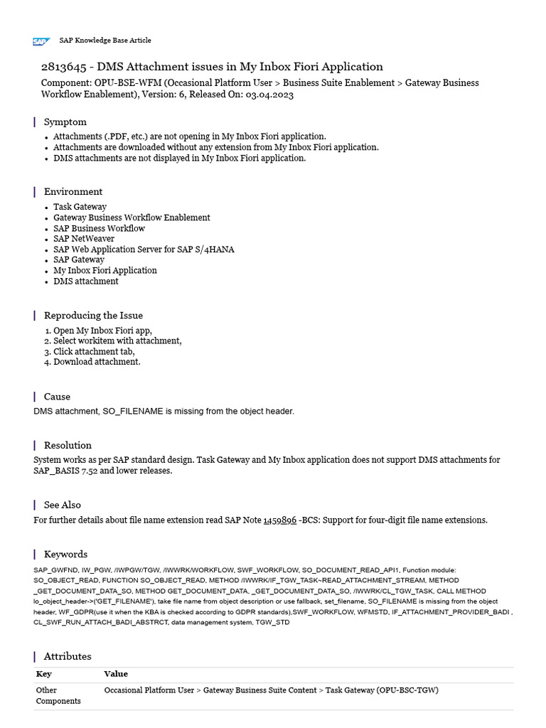 DMS Attachment Issues in My Inbox Fiori | PDF | Computer Engineering ...