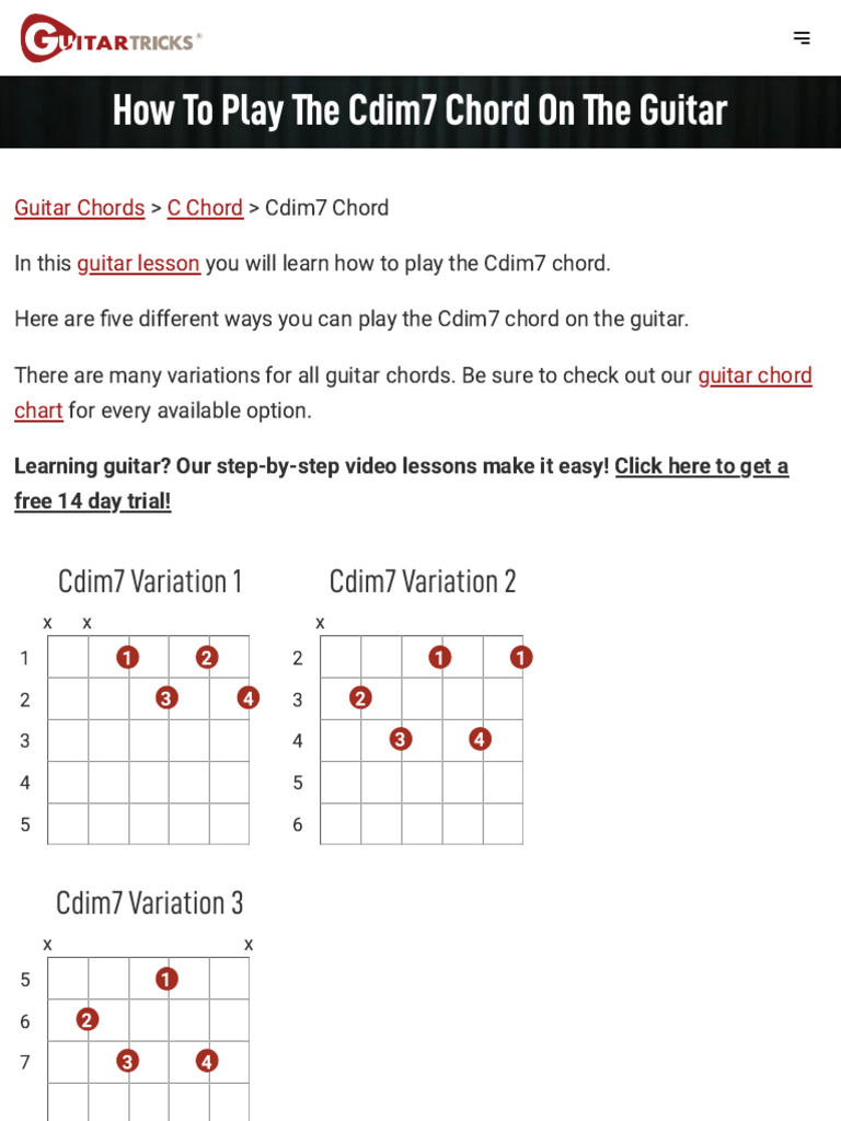 Cdim7 Chord On Guitar | PDF