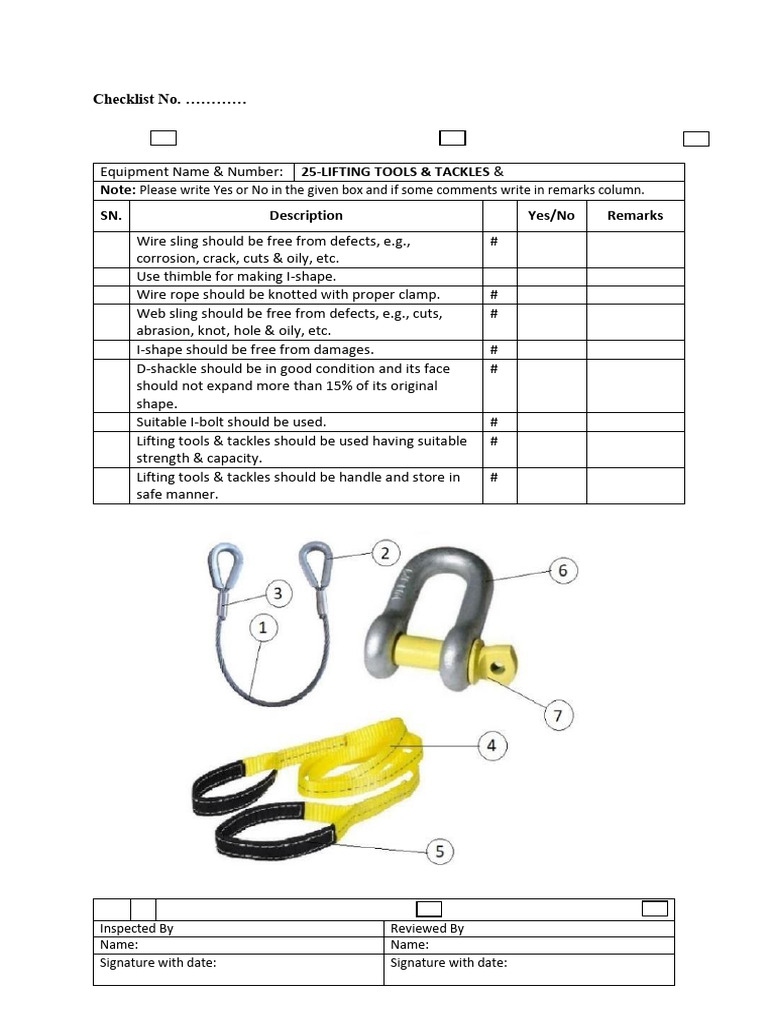 Lifting Tools Inspection Checklist | PDF