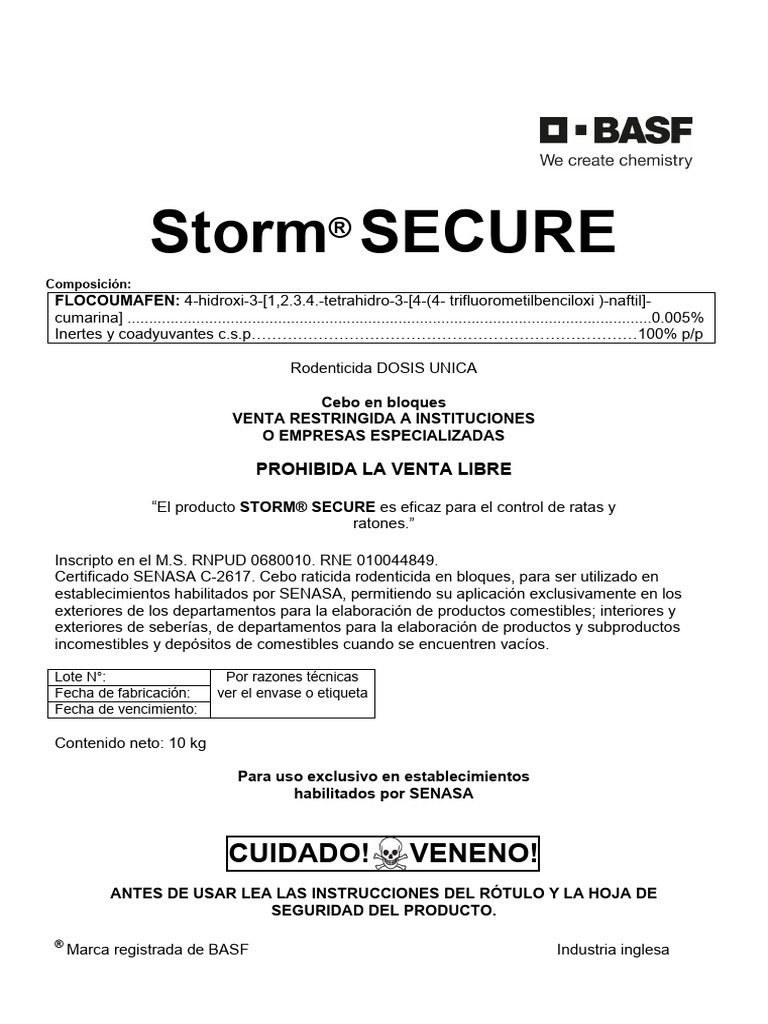 Rodenticida Storm® SECURE: Uso y Precauciones | PDF | Agua