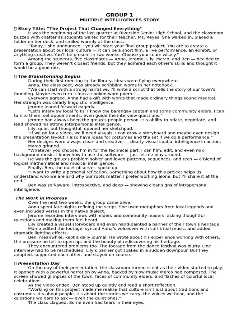 Multiple Intelligences in Student Projects | PDF | Cognition