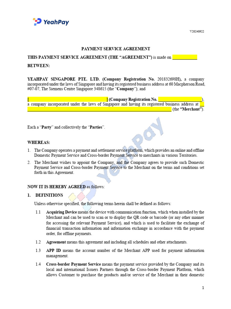 YeahPay Merchant Agreement Form | PDF | Arbitration | Non Disclosure ...