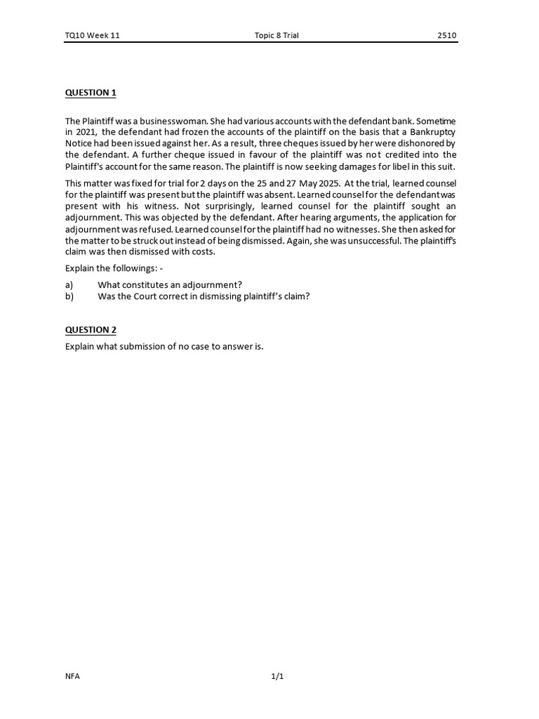 Tutorial 10 (Week 11) Topic 8-Trial (Problematic Question) | PDF