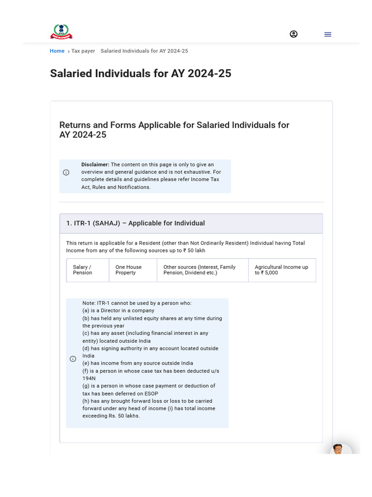 Salaried Individuals For AY 2024-25-Www-Incometax-Gov-... | PDF | Tax ...
