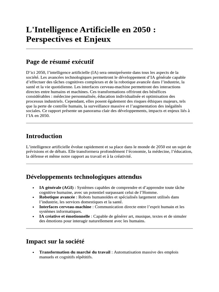 IA en 2050 Perspectives et Enjeux PDF Intelligence artificielle — free download