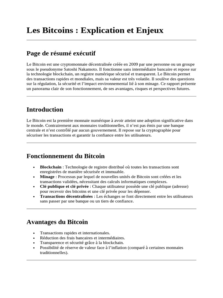 Les Bitcoins Explication Et Enjeux | PDF | Bitcoin | Crytomonnaies