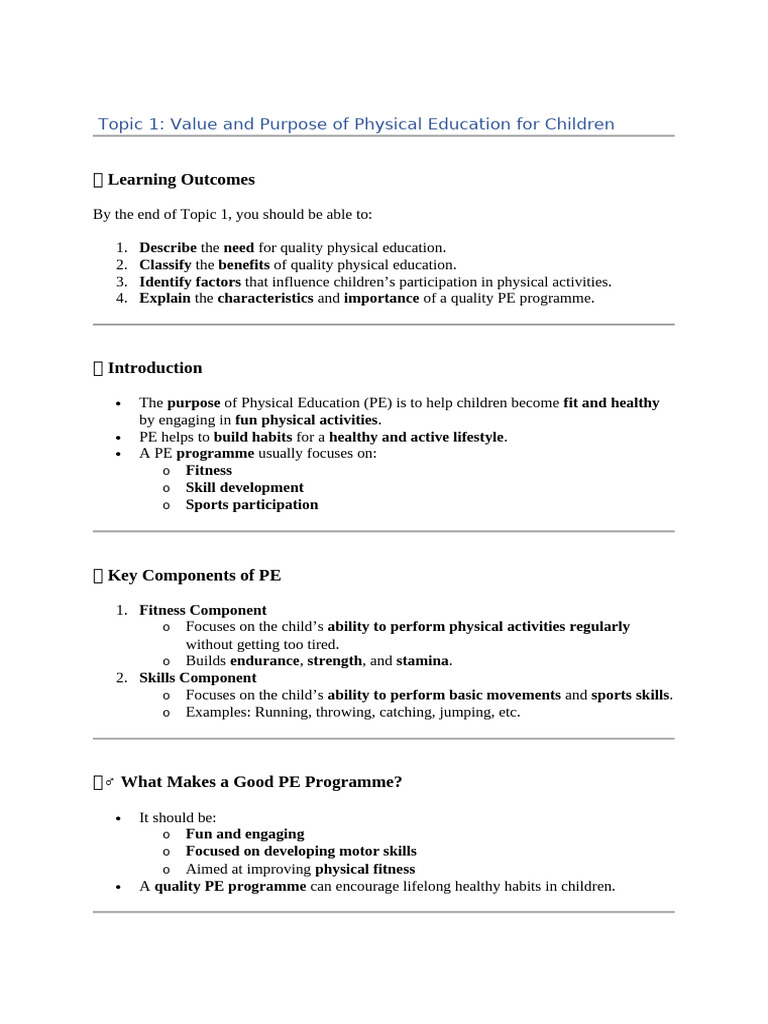 Importance of Quality PE for Children | PDF | Physical Education ...
