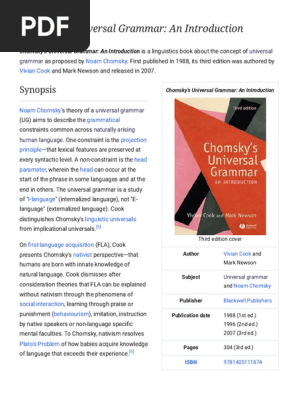 Chomsky's Universal Grammar - An Introduction - Wikipedia | PDF