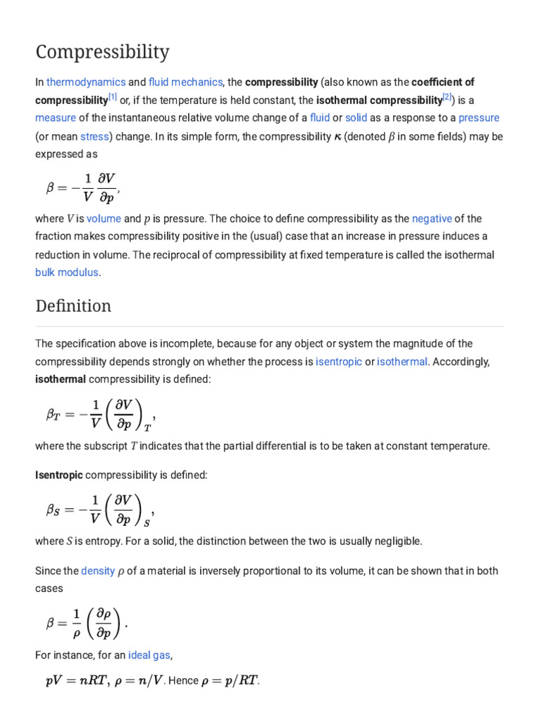Compressibility Coefficient Overview | PDF | Classical Mechanics ...