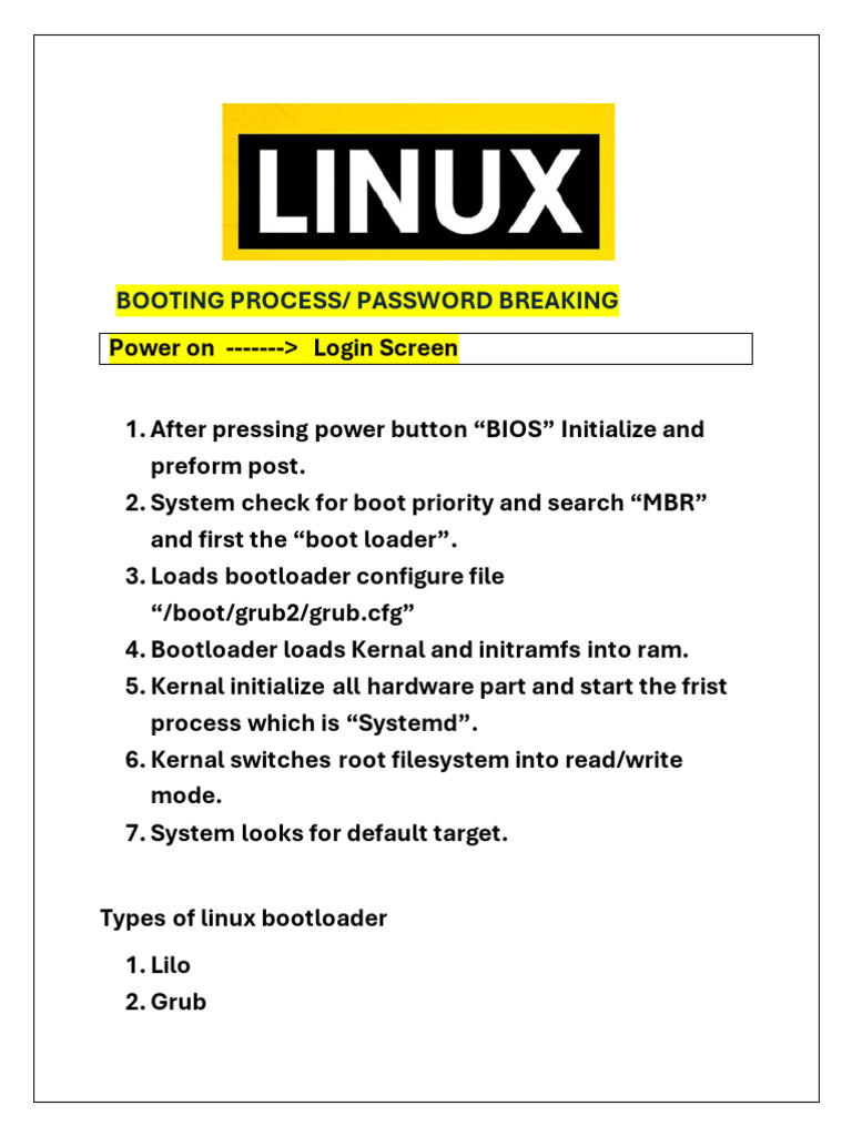 Linux Boot Process & Password Reset Guide | PDF