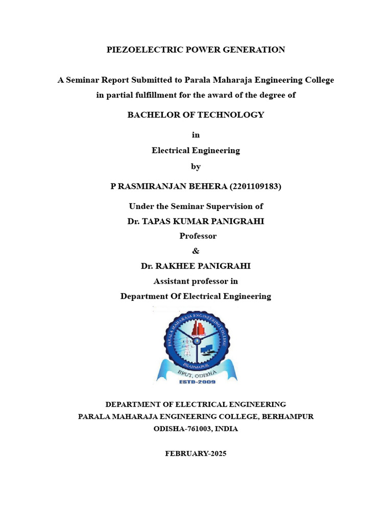 Piezoelectric Power Generation Report | PDF | Piezoelectricity | Energy ...