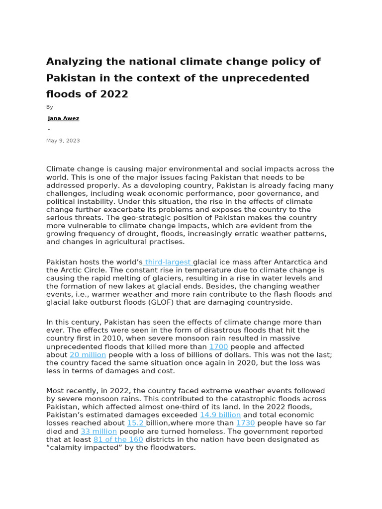 Pakistan's Climate Policy Post-2022 Floods | PDF | Climate Change ...