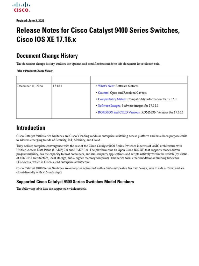 Cisco Catalyst 9400 Release Notes 17.16.x | PDF | Computer Network ...