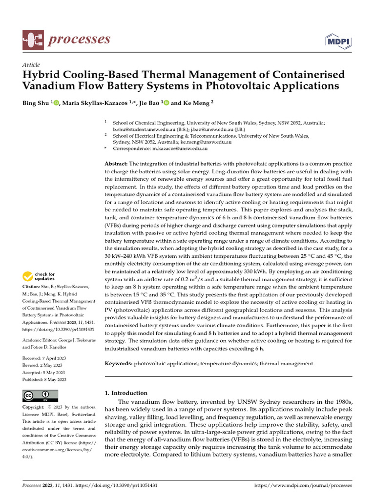Hybrid Cooling for Vanadium Flow Batteries | PDF | Heat | Photovoltaics