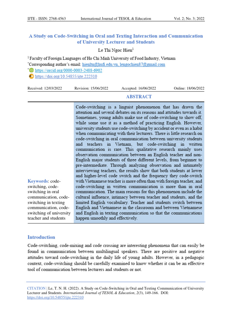 Code-Switching in University Communication | PDF | English As A Second ...